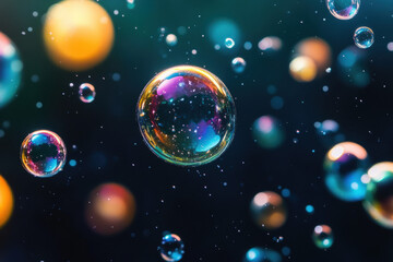 Colorful Abstract Space Background with Bubbles and Bright Stars