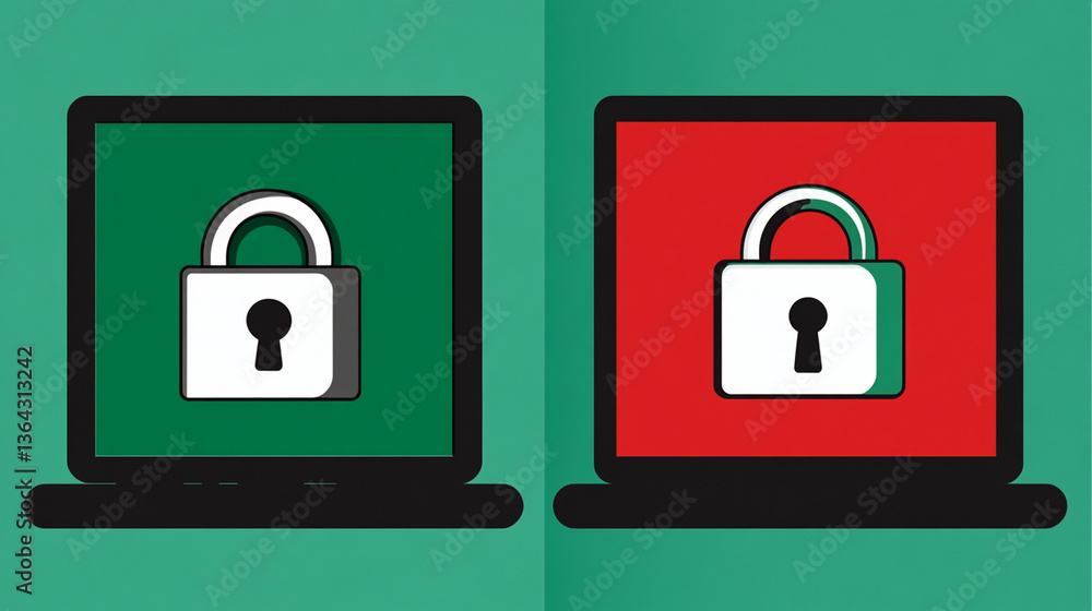 Poster cybersecurity alert lock symbols on computer screens digital graphics technology close-up security c
