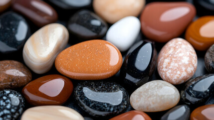 Close-Up of Smooth Polished Stones in Varied Colors