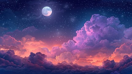 Purple gradient mystical moonlight sky with clouds and stars phone background wallpaper 