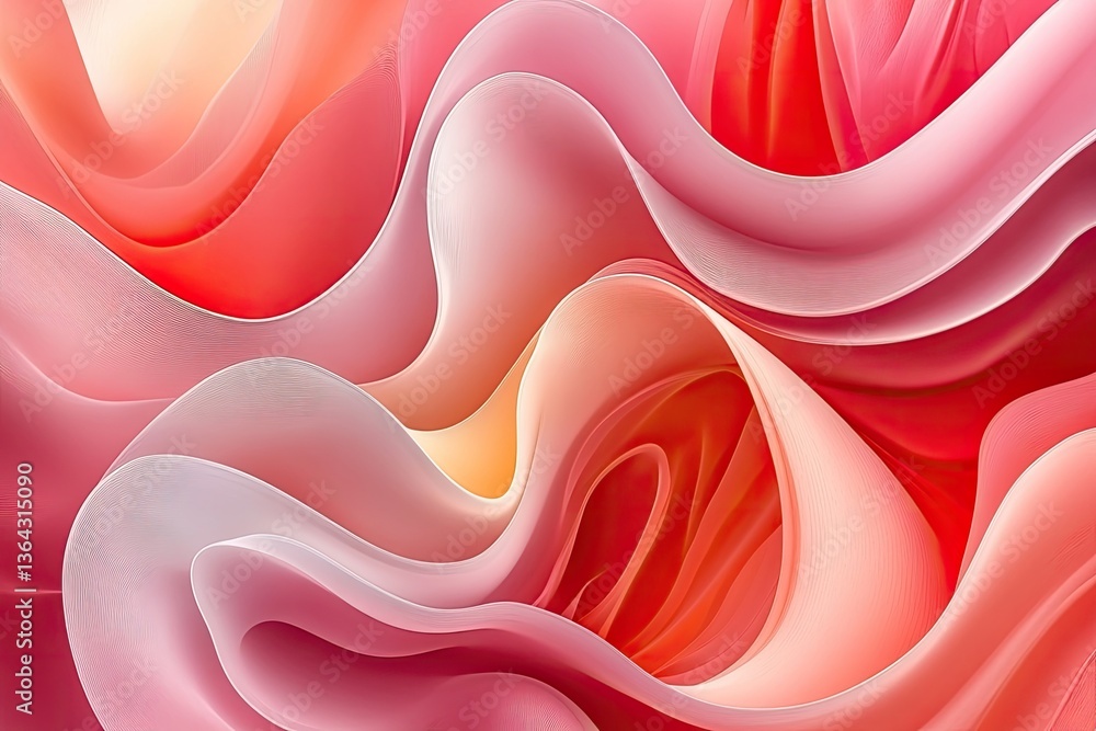 Poster abstract swirling fabric folds in soft, vibrant hues. a dynamic interplay of curves and colors creat