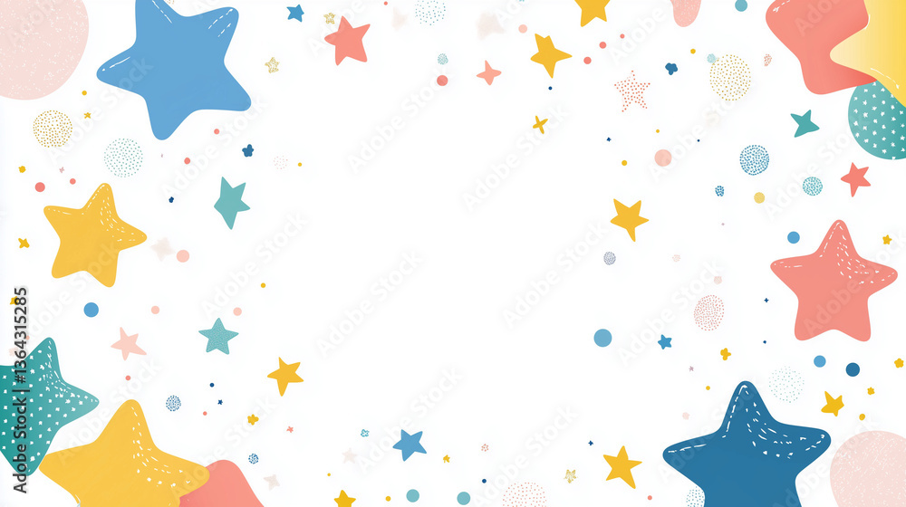 Poster whimsical starry night: a colorful collection of playful stars and circular elements. the vibrant sh