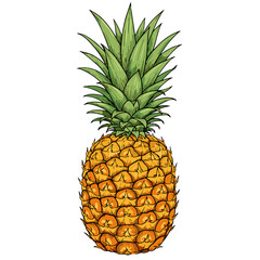 Fototapeta premium Fresh pineapple illustrated in vibrant colors on a white background 