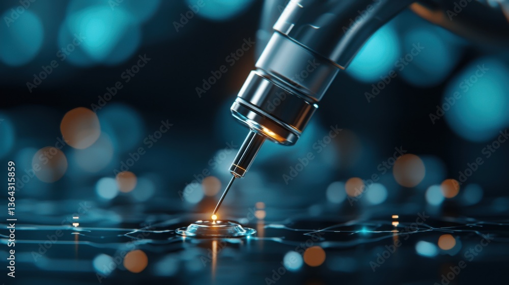 Poster a single solitary water droplet resting gently on a surface reflecting the serene and calming natura