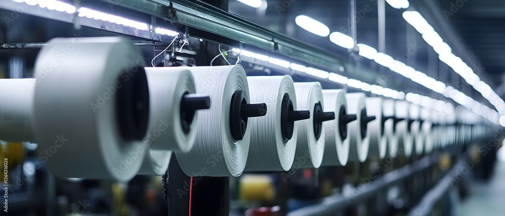 Poster rows of industrial spools filled with thread or yarn arranged in an organized repetitive pattern ins