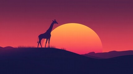 Giraffe Silhouette Sunset Africa Savanna Landscape.