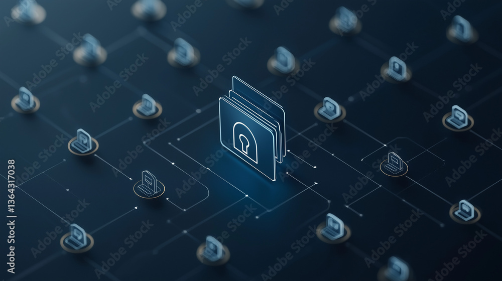 Aufkleber digital security: a conceptual illustration of a digital folder with a lock, symbolizing data protec