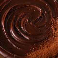 Rich dark chocolate swirl with cocoa powder texture and glossy finish