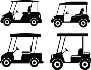 Golf car icon set.Sport, vehicle transport. Outline, Car for golfers. Passenger transportation. Golfcar silhouette design vector style in a golf club with a car icon,black golf car icon vector.