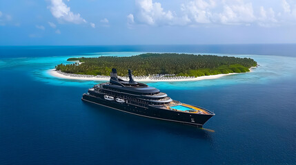 Luxury Yacht Anchored Off Tropical Island Paradise