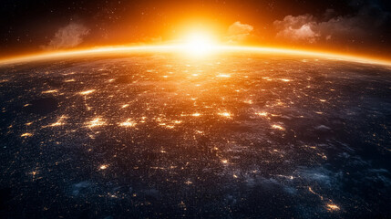 Sunrise over earth space stunning view cosmic environment inspirational concept