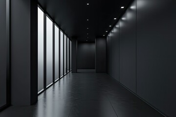 High Definition View of 3D Logo Mockup Modern Office Black Wall