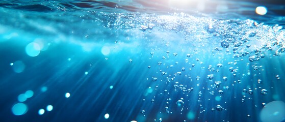 A serene and mesmerizing underwater scene with a vibrant colorful ocean crystal clear blue water and enchanting bubbles illuminated by contemporary cinematic lighting