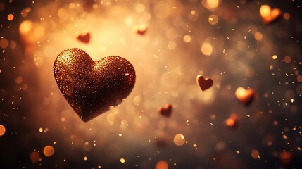 Glittering heart floats amidst bokeh, Valentine's Day card design