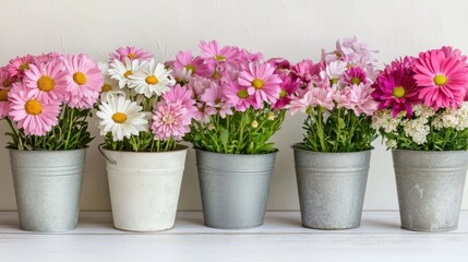 Beautiful Assortment of Colorful Flowers in Decorative Pots