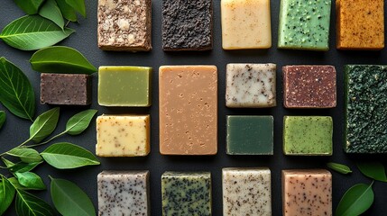 Fototapeta premium Assorted natural soaps arranged artistically