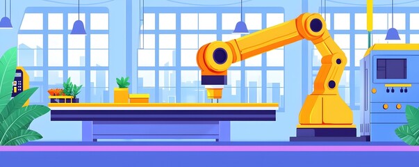 Naklejka premium Modern Industrial Robotics in Bright Factory Setting with Precision
