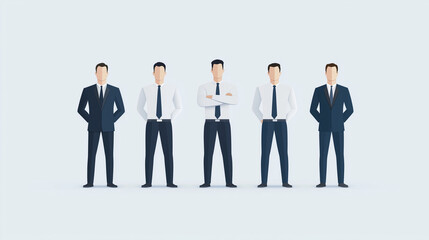 Precision and Unity: A Line of business professionals, exuding confidence and poise, stand united in a striking representation of teamwork and corporate identity. Each figure.