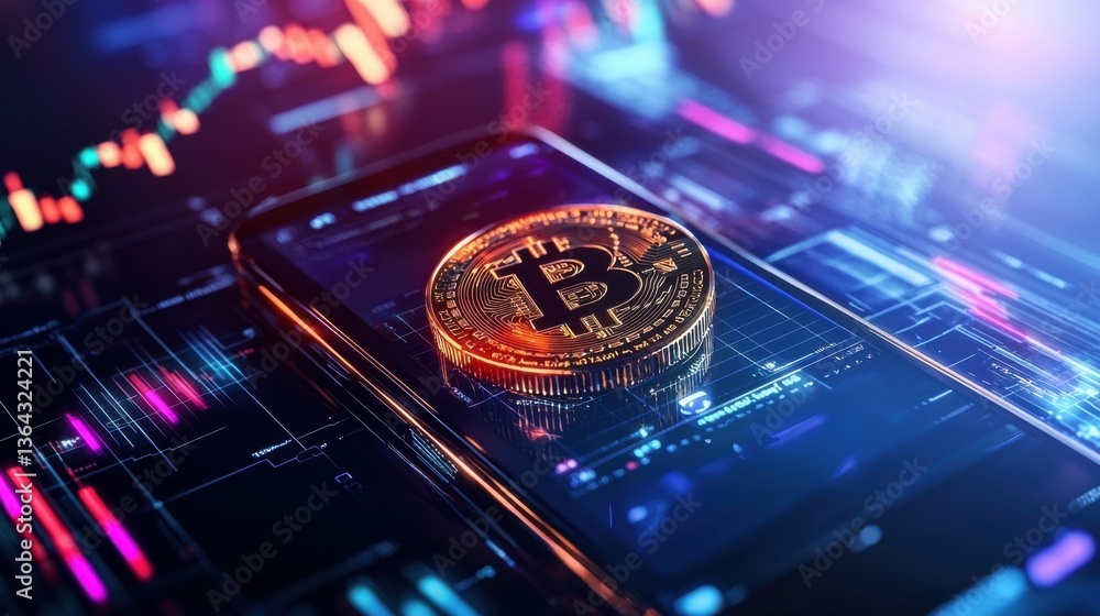 Poster bitcoin cryptocurrency digital finance investment technology and market data analytics graph chart s