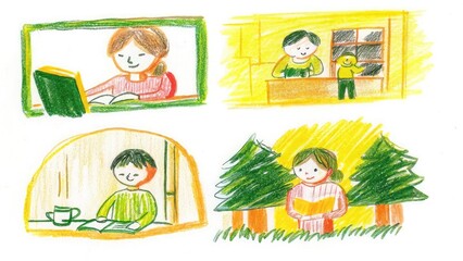 children drawing a book