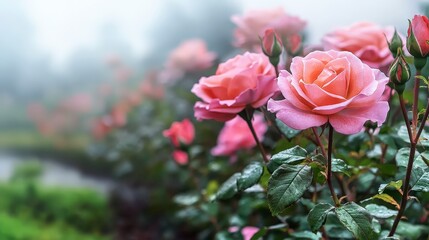 Obraz premium Pink Roses in Twilight Garden High Resolution Nature Photography