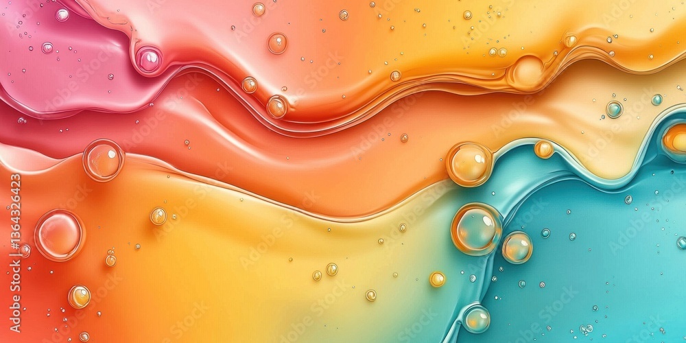 Poster Vibrant Abstract Liquid Background with Colorful Swirls and Bubbles