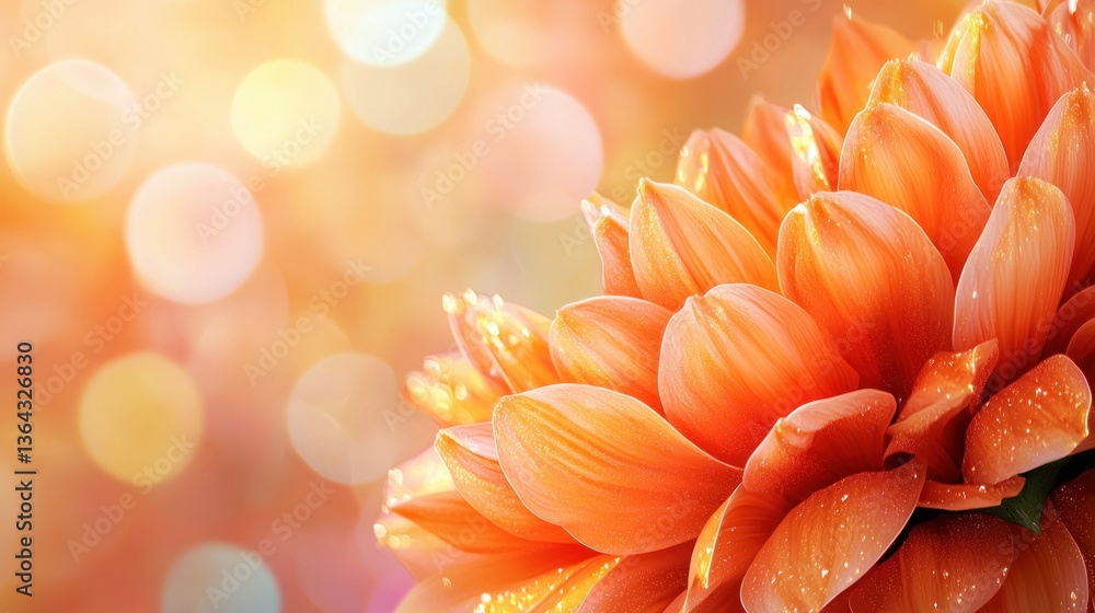 Aufkleber Vibrant Orange Flower Petals with Soft Bokeh Background and Sparkling Effect