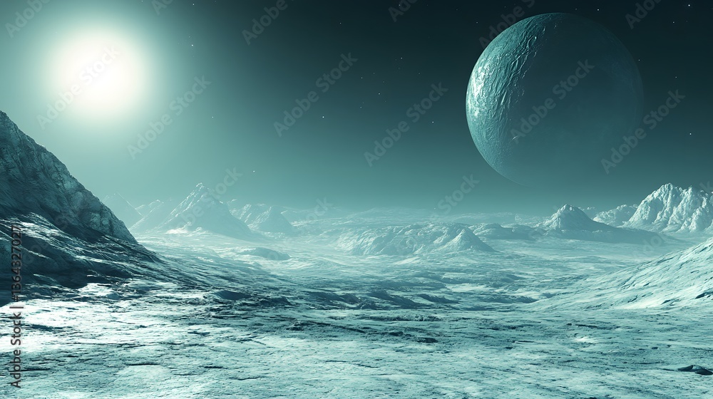 Poster mysterious planet in the sky surrounded by stars creating a dreamlike cosmic scene of wonder and ima