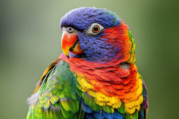A colorful group of birds featuring a blue and yellow macaw, rainbow lorikeet parrot, and a blue and yellow parrot perched on a branch in a tropical, wildlife setting