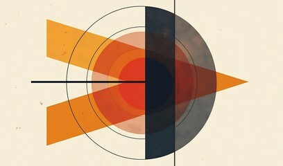 Obraz premium Abstract Warm Color Geometric Design Circles intersect creating dynamic visual flow Muted tones enhance artistic composition. AI Generated