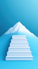 Books arranged like steps leading to a mountain against a blue background.