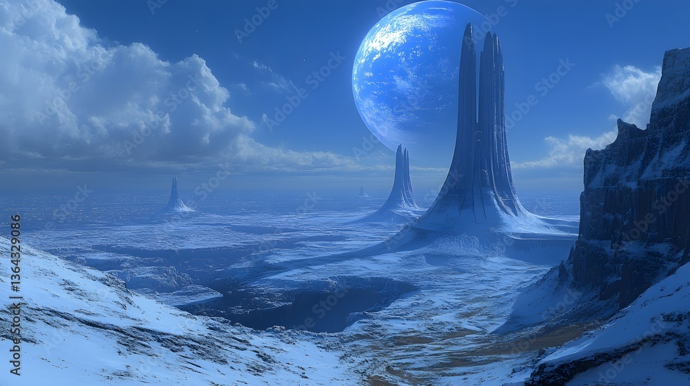 Poster a dreamlike representation of a planet emphasizing its unique features and cosmic environment in a s