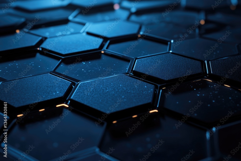 Poster abstract hexagonal grid pattern, dark blue, technological design