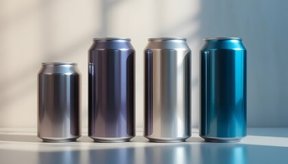 Four Different Color Cans Mockup