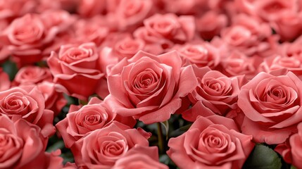 Fototapeta premium Beautiful Close-Up of Pink Roses in Full Bloom Surrounded by Green Leaves
