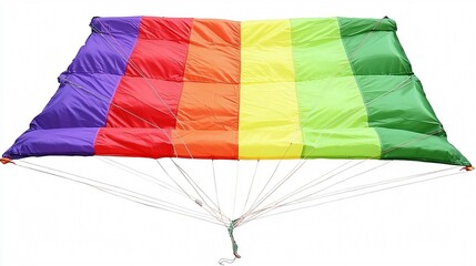 Colorful kite with multiple panels, string converging at center
