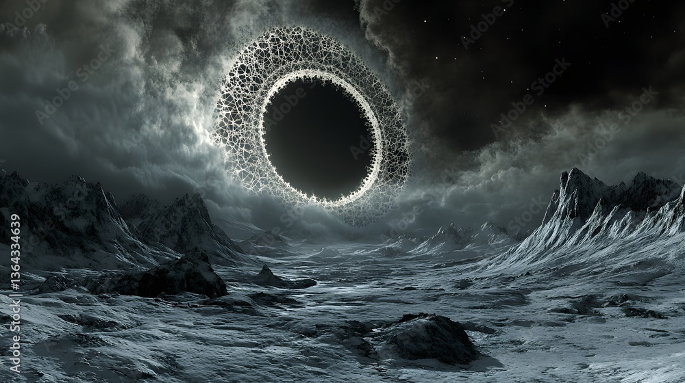 Poster profound black hole in the sky representing the infinite depths of space in a fractal interpretation