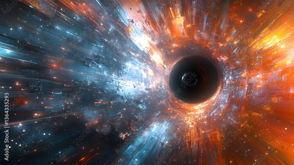 Poster abstract representation of a black hole in a vast space setting depicting a mysterious and futuristi