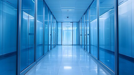 Modern Glass Corridor with Bright Lighting and Minimalist Design