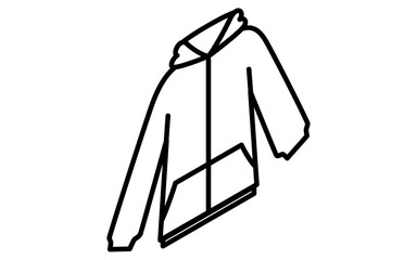 Hooded hoodie, Clothes simple isometric line drawing icon in black and white