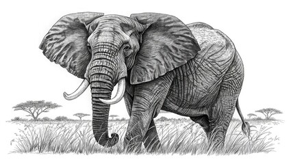 Naklejka premium Mother African elephant with baby in the wild safari of Kenya, displaying large tusks and big ears amidst the grass, part of the Big 5 wildlife