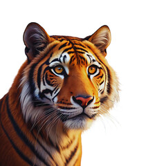 Fototapeta premium Striking Closeup Portrait of a Bengal Tiger with Amber Eyes on Black Background