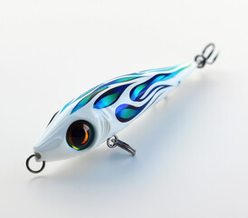 Fishing hook isolated on white background with bait and tackle for angling hobby