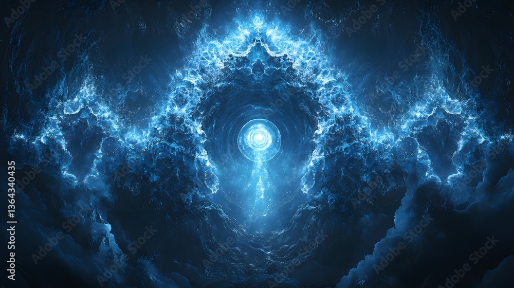 Poster a dazzling blue and white swirl creating an abstract design full of depth and energy capturing the i