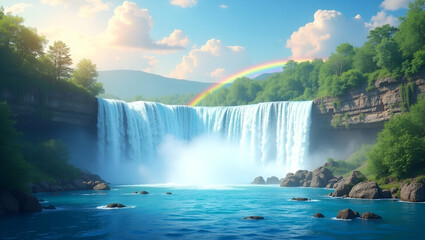 Waterfall Rainbow Border Design for World Water Day: Space for Messages