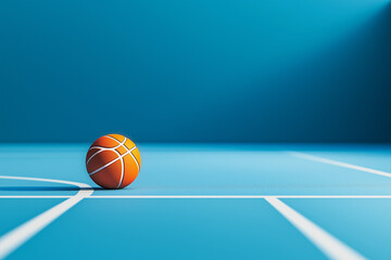 Obraz premium Basketball Court Orange Ball, Blue Floor, White Lines, Sport, Game, Play