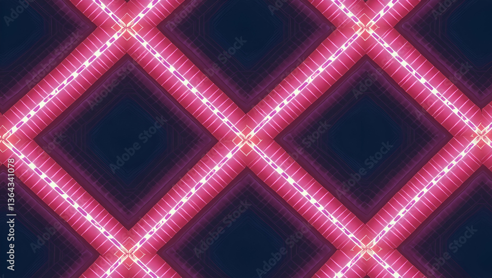 Poster flat construct vibrant neon tile repeats using symmetrical shapes and light gradients perfect for fu