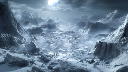 Majestic snowy mountain landscape under a starry sky portraying nature's grandeur in a serene winter setting