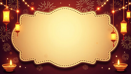 Shimmering Lanterns and Vibrant Fireworks Frame for Diwali Messages - Festive Photo Stock Concept