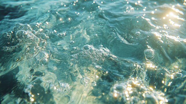 A clean, transparent water surface texture with light ripples, splashing waves, and clusters of bubbles